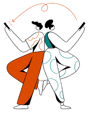 Two people on phones