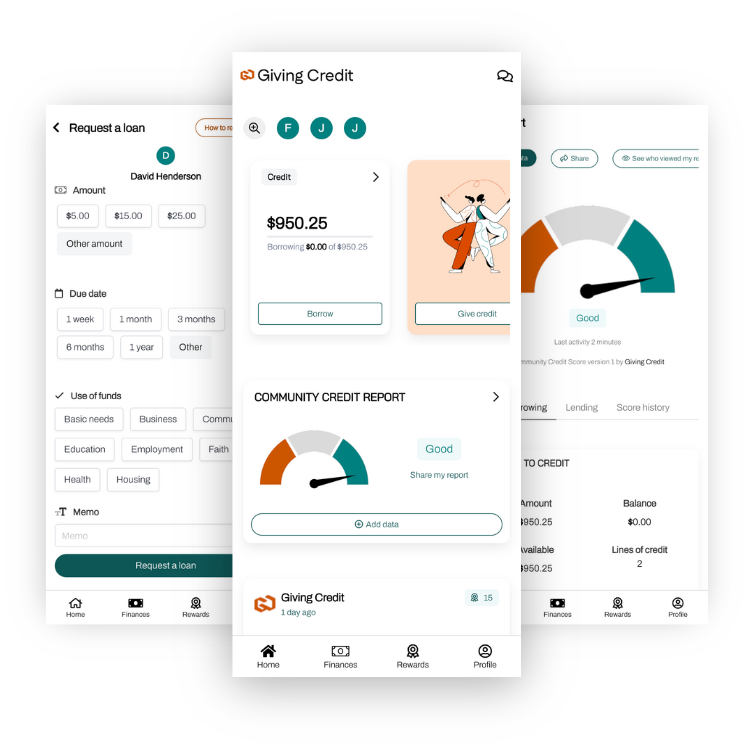 Giving Credit app screenshots
